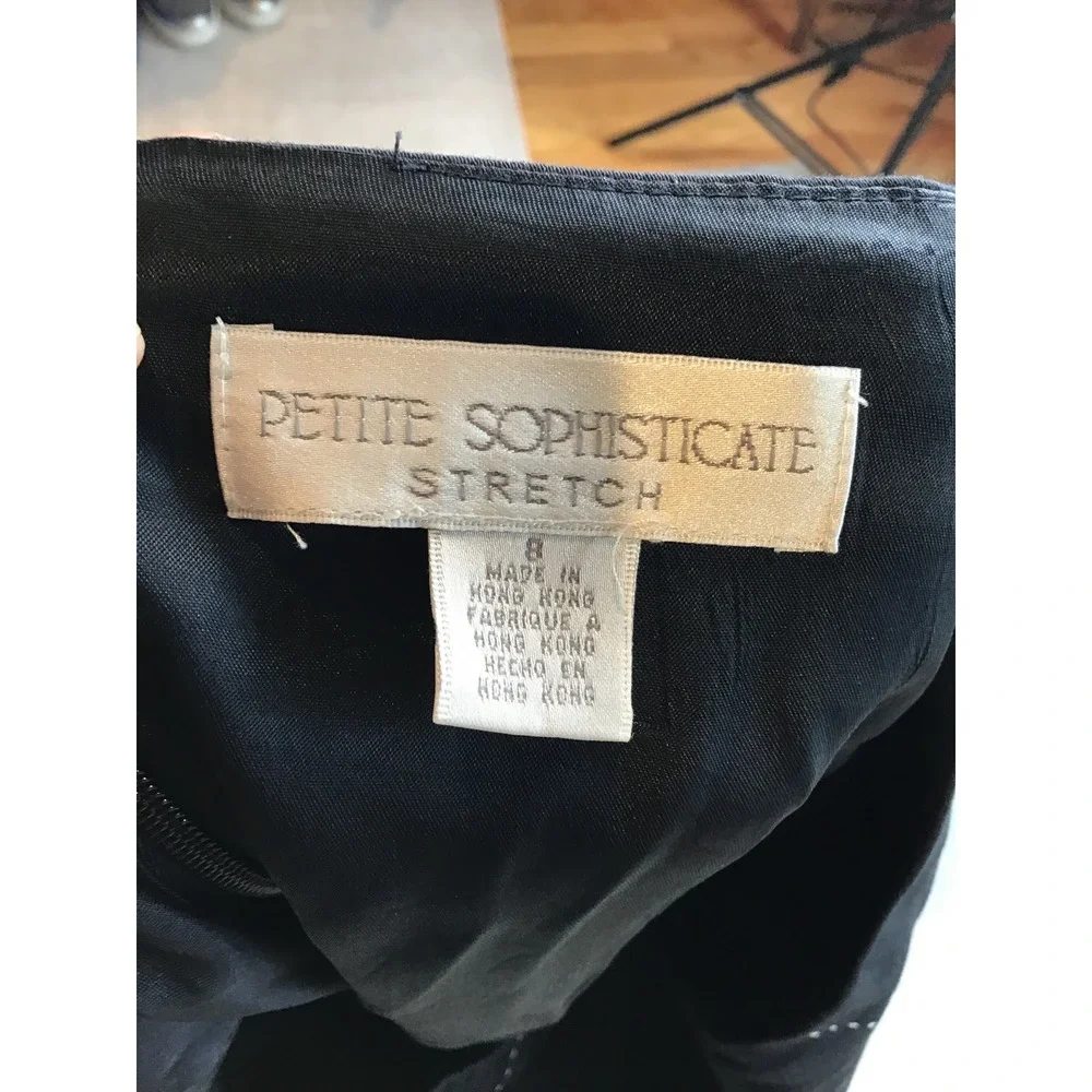 Petite Sophisticate Women's Black Contrast Stitch Fit and Flare Midi Skirt Sz 8